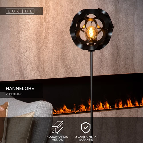 Lucide HANNELORE - Vloerlamp - Ø 30 cm - 1xE27 - Zwart - USP